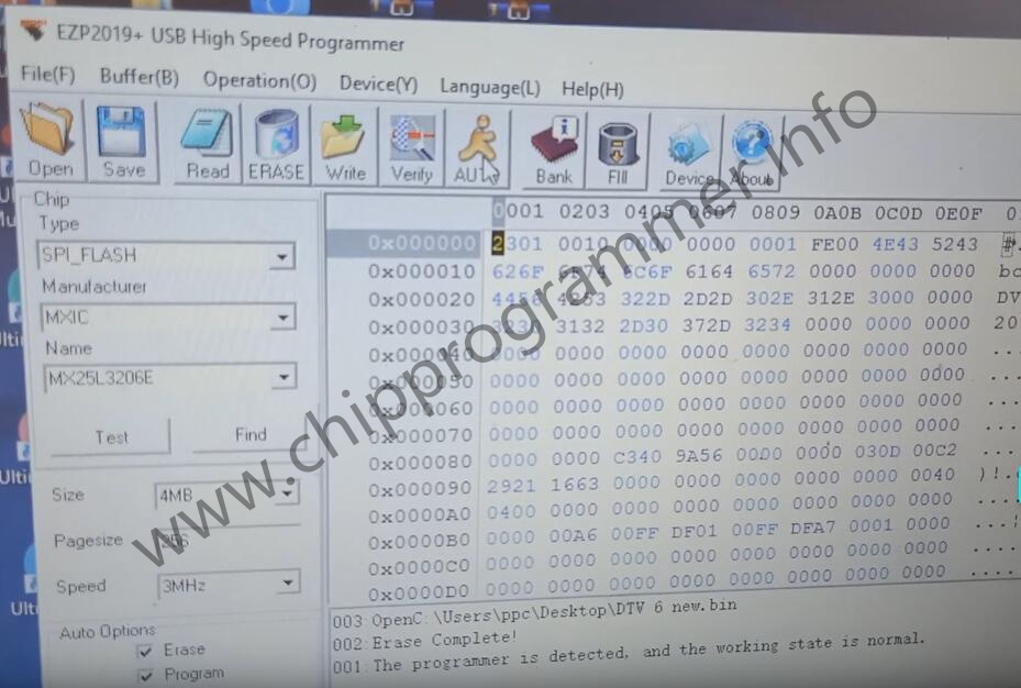 How to Use EZP2019 Programmer Write MX25L3206E Chip (6)