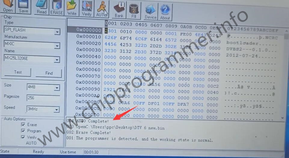 How to Use EZP2019 Programmer Write MX25L3206E Chip (9)