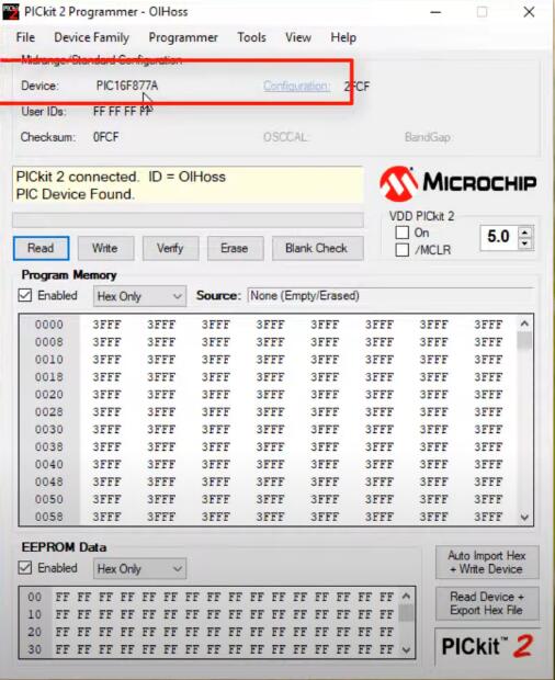 PIC16F877A Chip ReadWrite by PICkit23 Programmer (4)