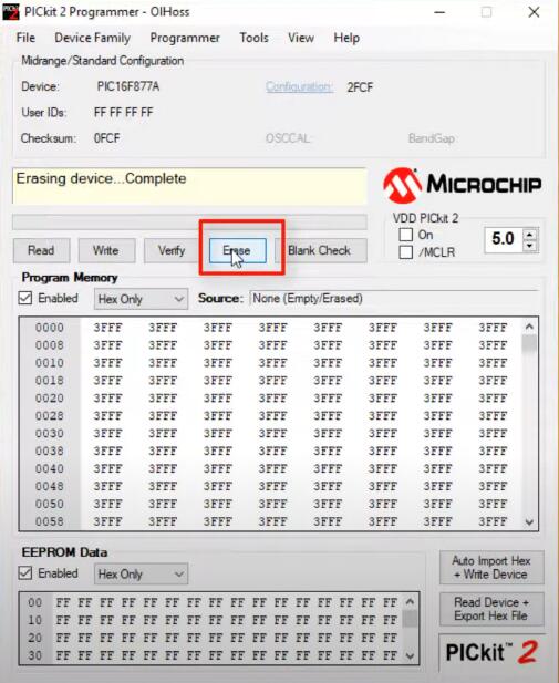 PIC16F877A Chip ReadWrite by PICkit23 Programmer (5)