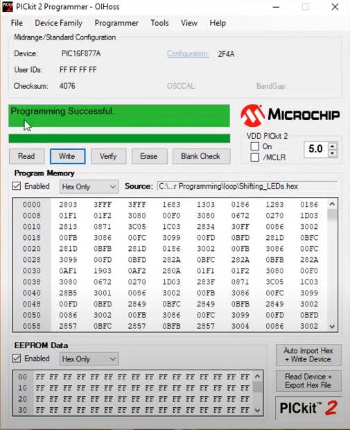 PIC16F877A Chip ReadWrite by PICkit23 Programmer (9)